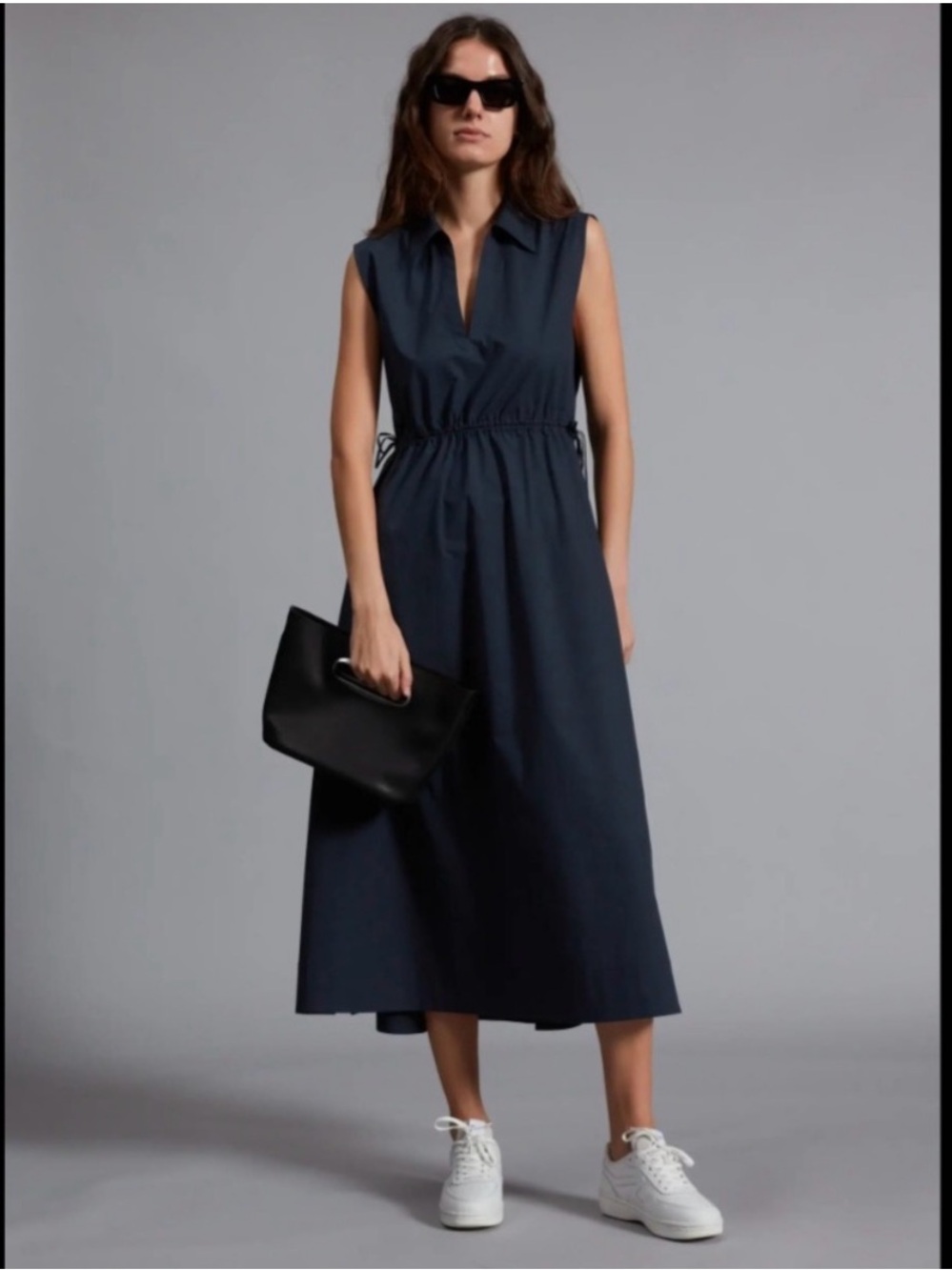 rag & bone Joan Poplin Sleeveless Open Back Midi Dress 100% Cotton Navy Size M
